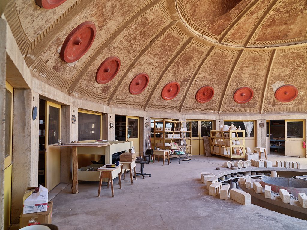 Carol M. Highsmith photograph of an Arcosanti apse interior in Arizona