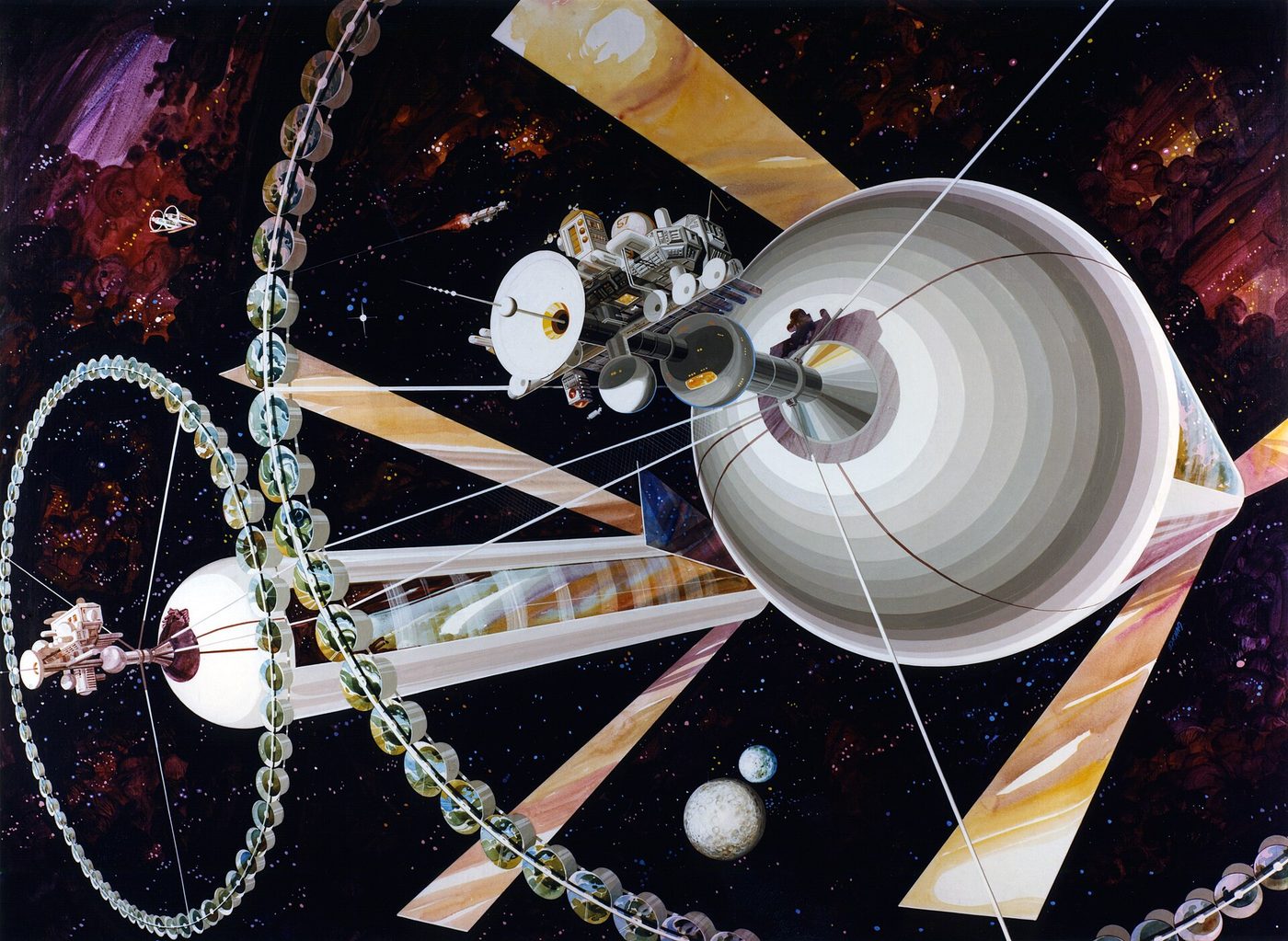 NASA Ames painting of an O’Neill cylinder interior, an off-world habitat that cannot land
